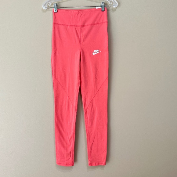 Nike Girl’s Pink High Rise Tight Fit Full Length Leggings Size XL - Picture 1 of 12